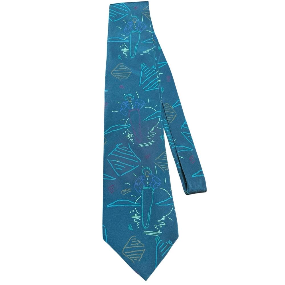NEOMAX by Belle Silk Tie Vintage 90s Peter Max Inspired Art Teal Pop Art